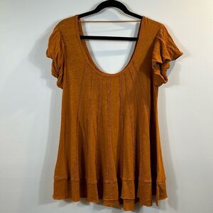 We the Free Orange Linen Cotton Women Oversized Shirt Size Small